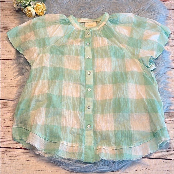 Anthropologie Maeve Gingham Flutter Sleeve Top sz M - Picture 1 of 11